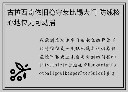 古拉西奇依旧稳守莱比锡大门 防线核心地位无可动摇